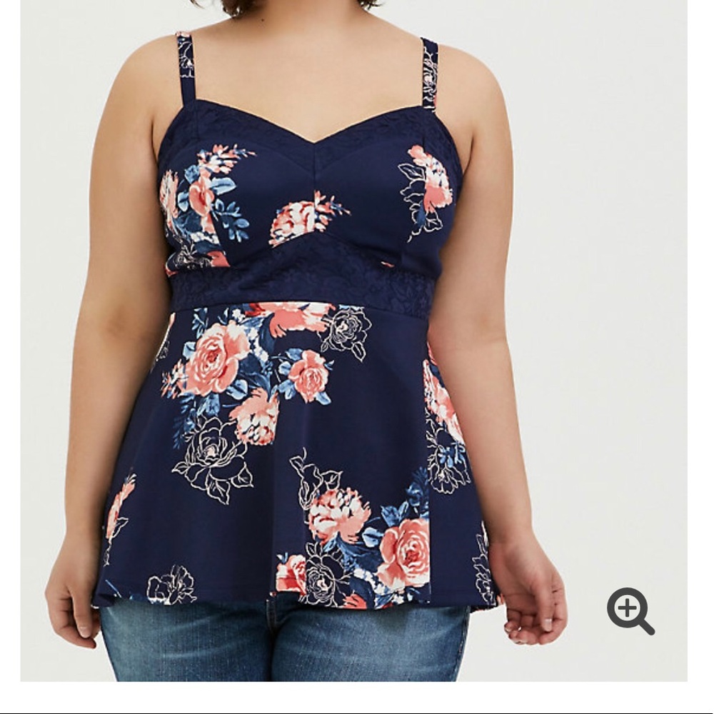 NAVY FLORAL SCUBA KNIT PEPLUM CAMI